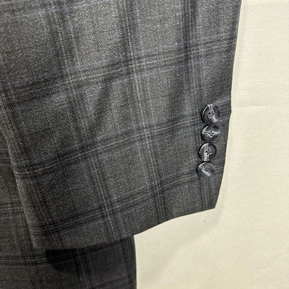 Reda 1865 Sanford Mens 46R Charcoal Grey‎ Plaid 100% Wool Blazer Sport Coat